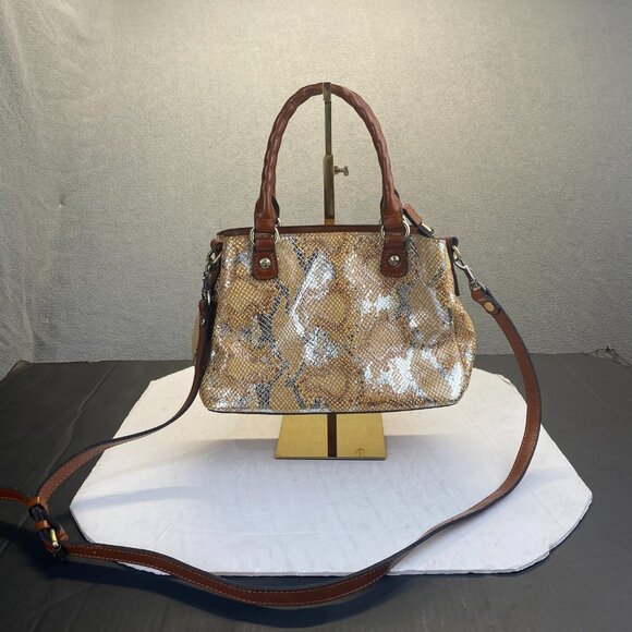 Patricia Nash ‘Norcia’ Metallic Python Print Cracked Leather‎ Satchel Crossbody - Picture 2 of 15